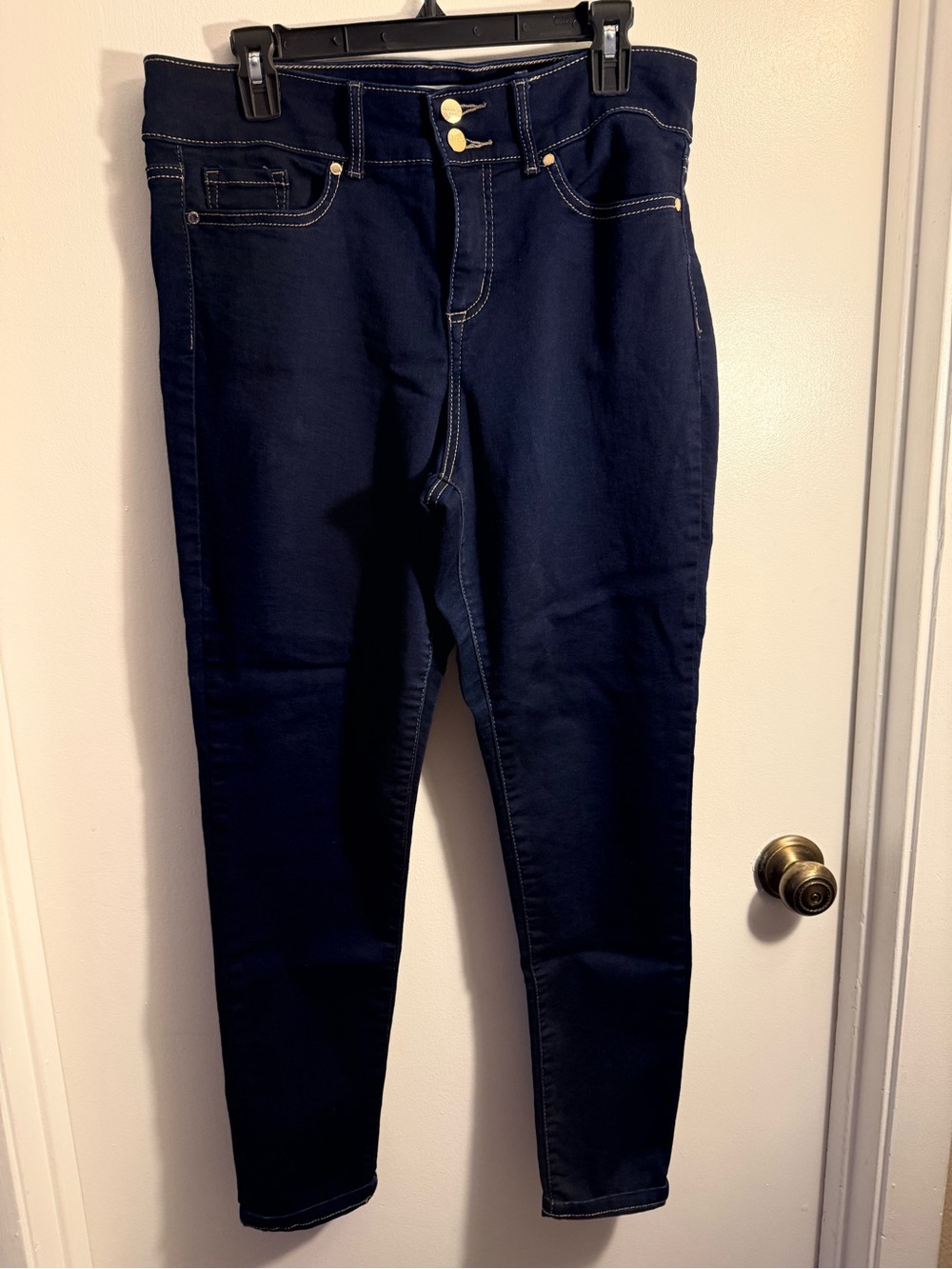 Nine West Navy Skinny Jeans with Gold-Tone Buttons
